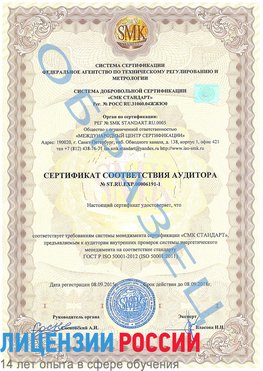 Образец сертификата соответствия аудитора №ST.RU.EXP.00006191-1 Великий Устюг Сертификат ISO 50001